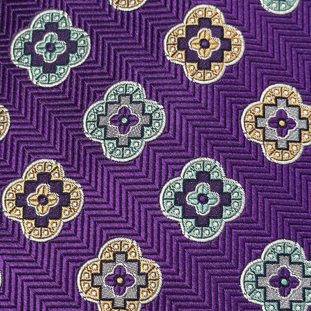 Paul Fredrick Silk Tie Purple Geometric Medallion Classic Mens - Picture 2 of 6